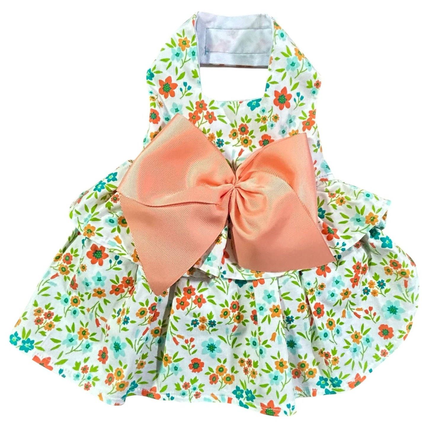 Ropa primavera para perro vestido floral fresco con moño naranja