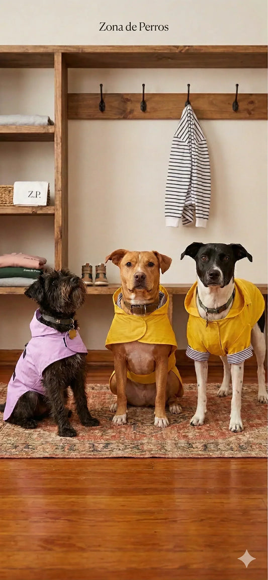 Impermeable para perro mediano, rosa y amarillo zona de perros