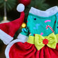 Vestido de elfa para perro con gorro navideño, felpa roja y bordes blancos.