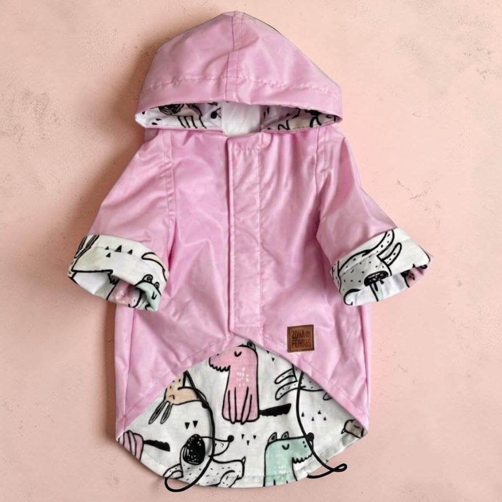 Impermeable Rosa para Perro con Forro Estampado | Zona de Perros