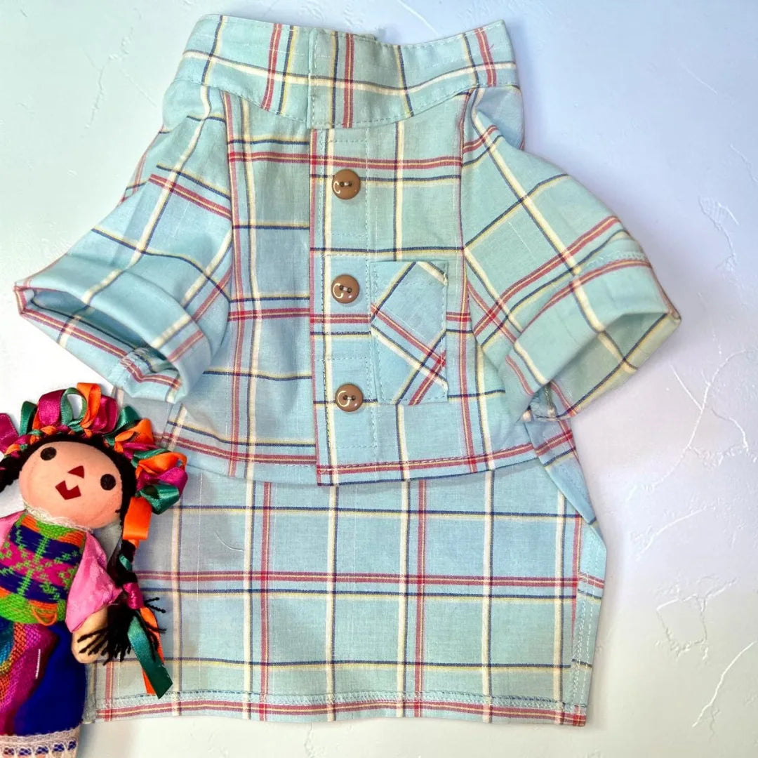 Camisa mexicana de cuadros para perro con botones al frente