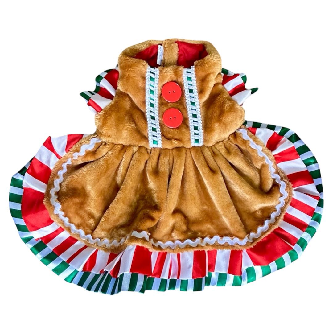 vestido de navidad para perro con diseño artesanal y listones festivos