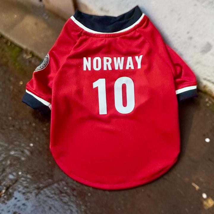 Jersey Selección Noruega para perro color rojo con número 10