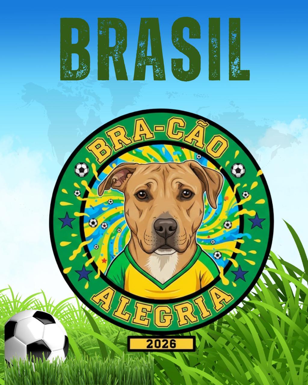 Diseño exclusivo del escudo Bra-Cão Alegria incluido en la ropa de la Selección Brasileña para perros