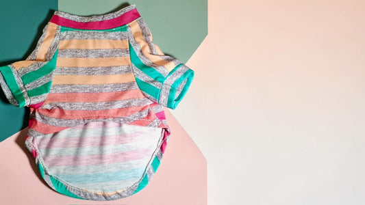 Playera para perro a rayas multicolor de algodón, vista frontal y trasera