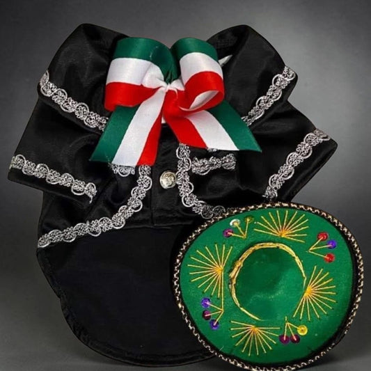 Traje de Charro para Perro – Moño Tricolor y Sombrero