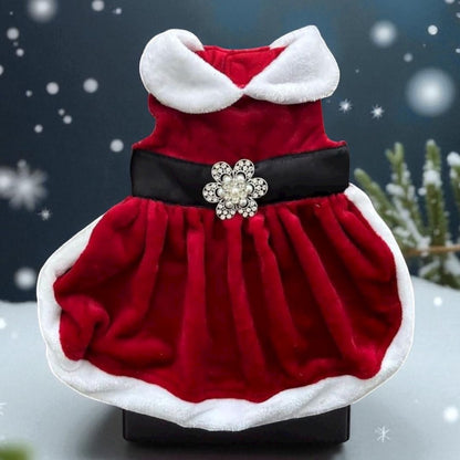 vestido navideña para perra chica o grande, con moño brillante y cuello blanco