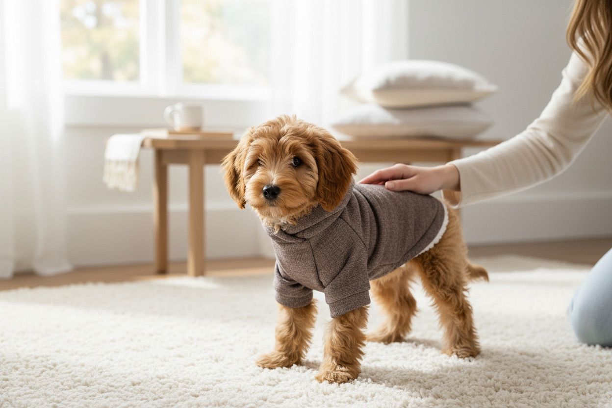 perro usando sweater oslo con cuello alto, ropa de invierno cálida y cómoda para mascotas, ideal para climas fríos